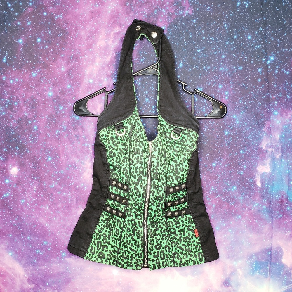 TRIPP NYC M Halter Top Cheetah Print Corset EUC